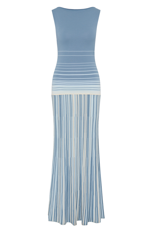 XYLA MAXI DRESS - ACCORDION STRIPE MINERAL BLUE