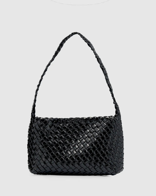 (PRE-ORDER) LUCA WOVEN SHOULDER BAG - BLACK GLOSSY CRINKLE