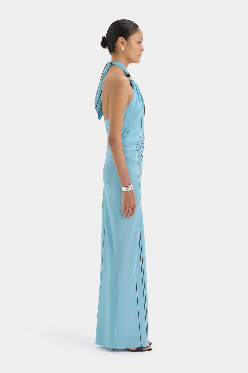 RIOJA HALTER SCARF MAXI DRESS - PACHA MINERAL STRIPE