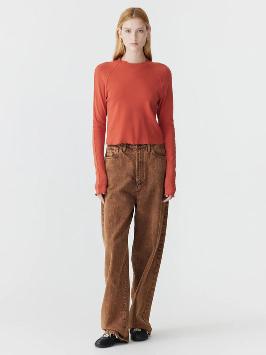 SLIM RIB RAGLAN L/S T SHIRT - RED CEDAR