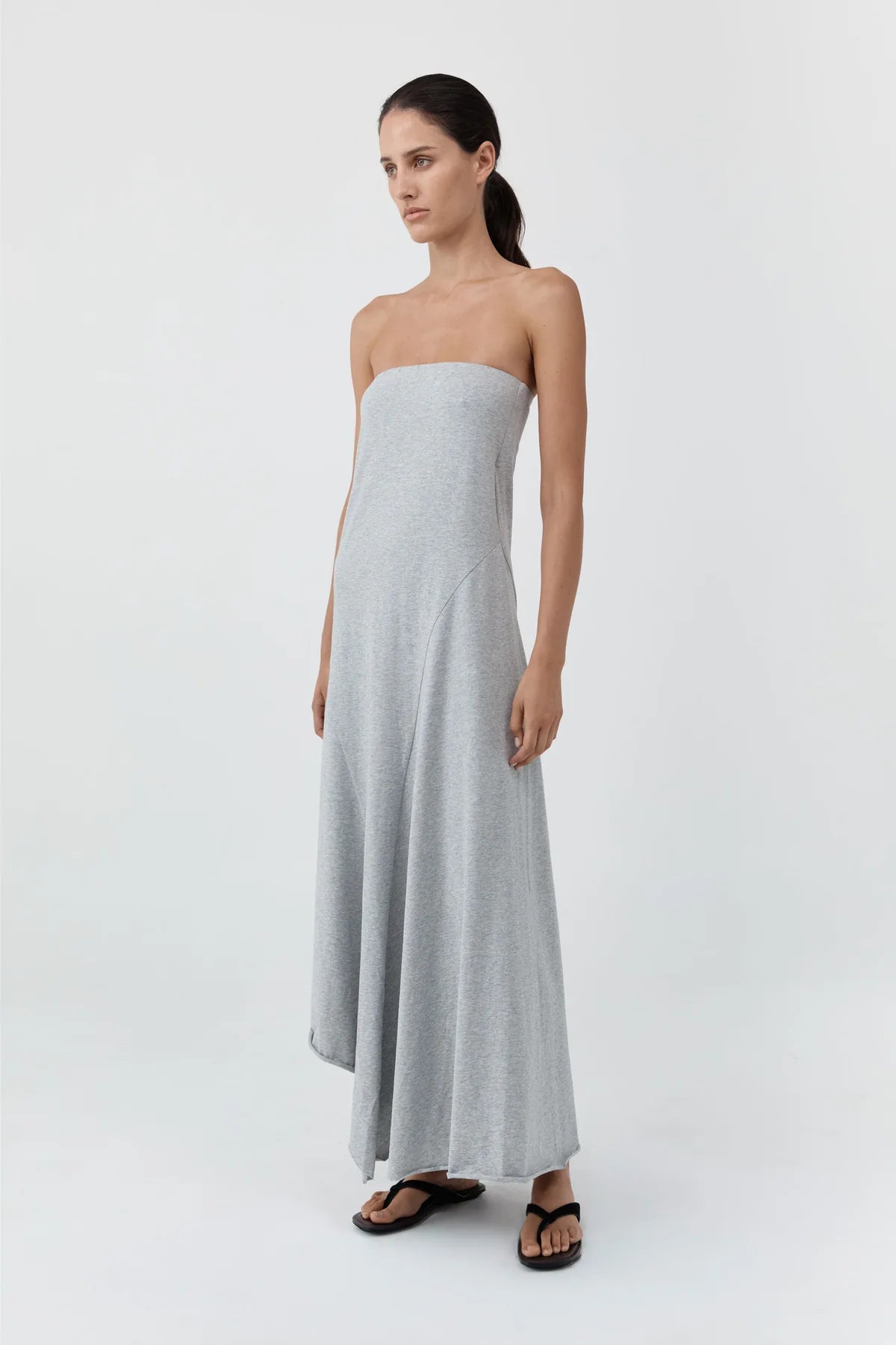 STRAPLESS COTTON JERSEY DRESS - LIGHT GREY MARLE