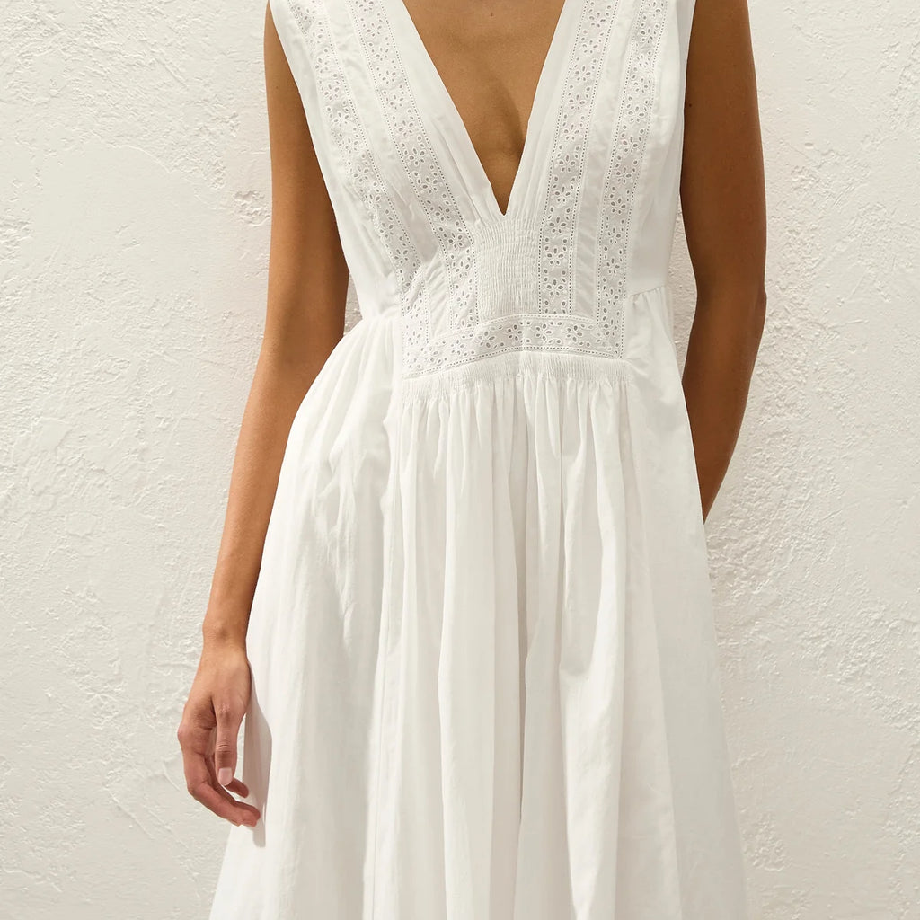 (PRE-ORDER) DALILA MIDI DRESS - FERNANDA LACE ANTIQUE WHITE