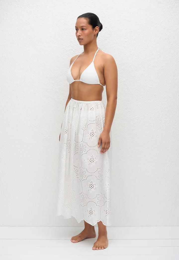 BRODERIE MIDI SKIRT - WHITE