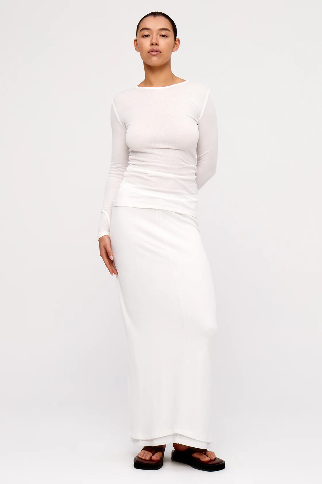 RIB HEMP JERSEY LONGSLEEVE TOP - WHITE