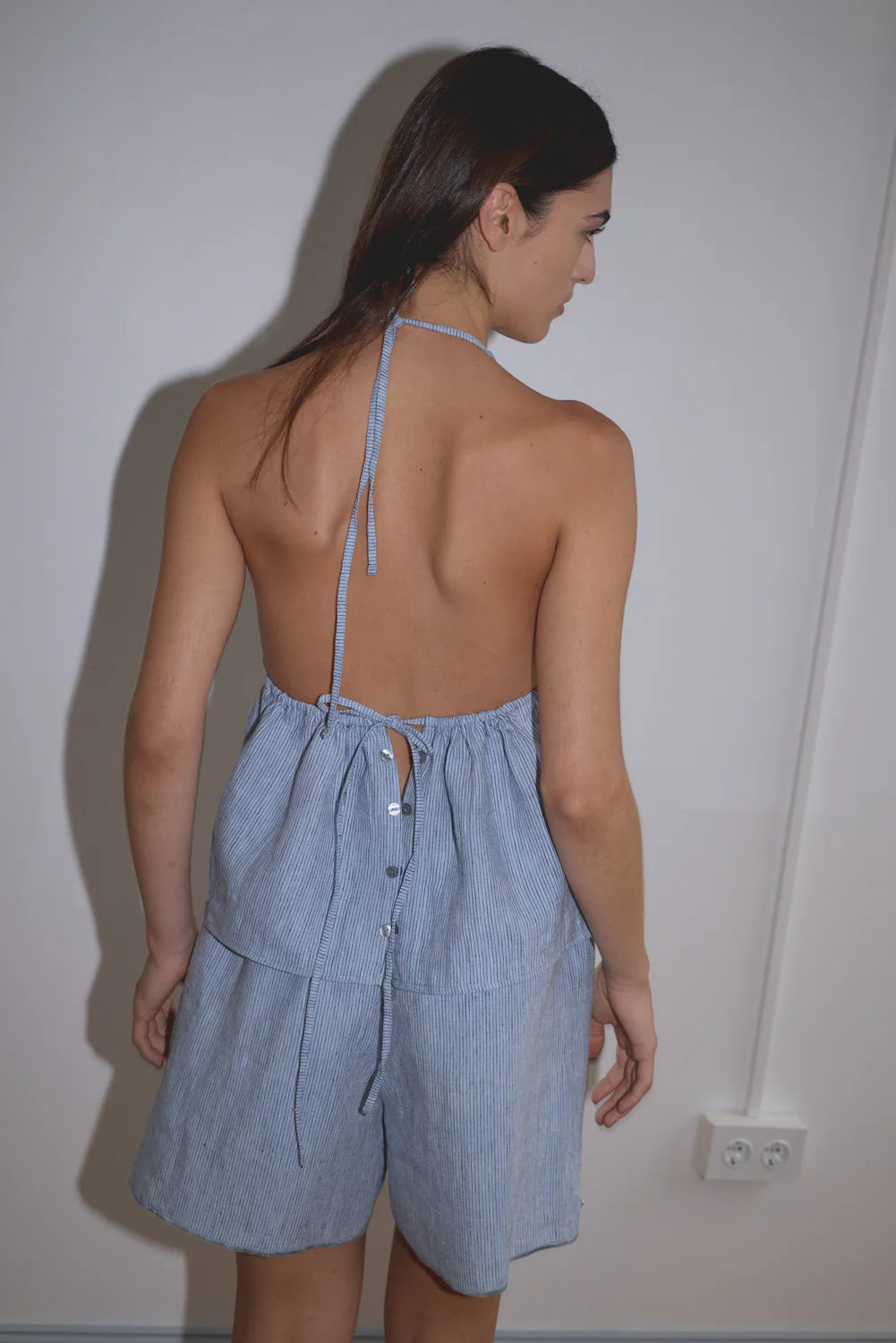 PRESS STUD SHORT - BLUE STRIPE