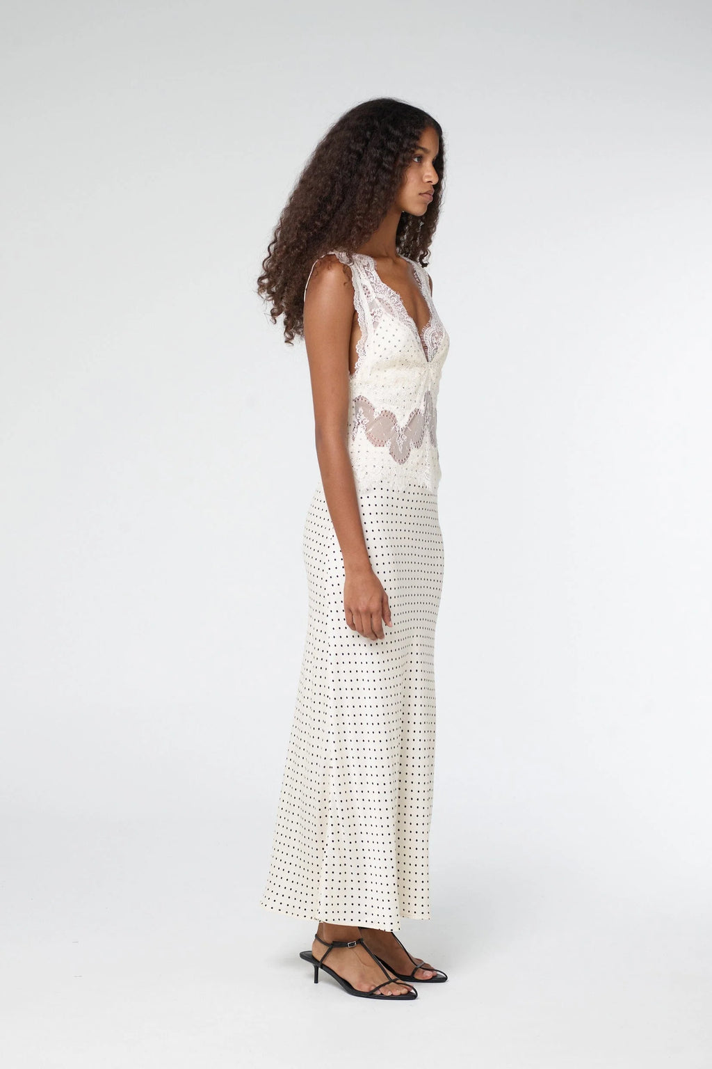 VISIONS LACE MAXI DRESS - CREAM POLKA DOT