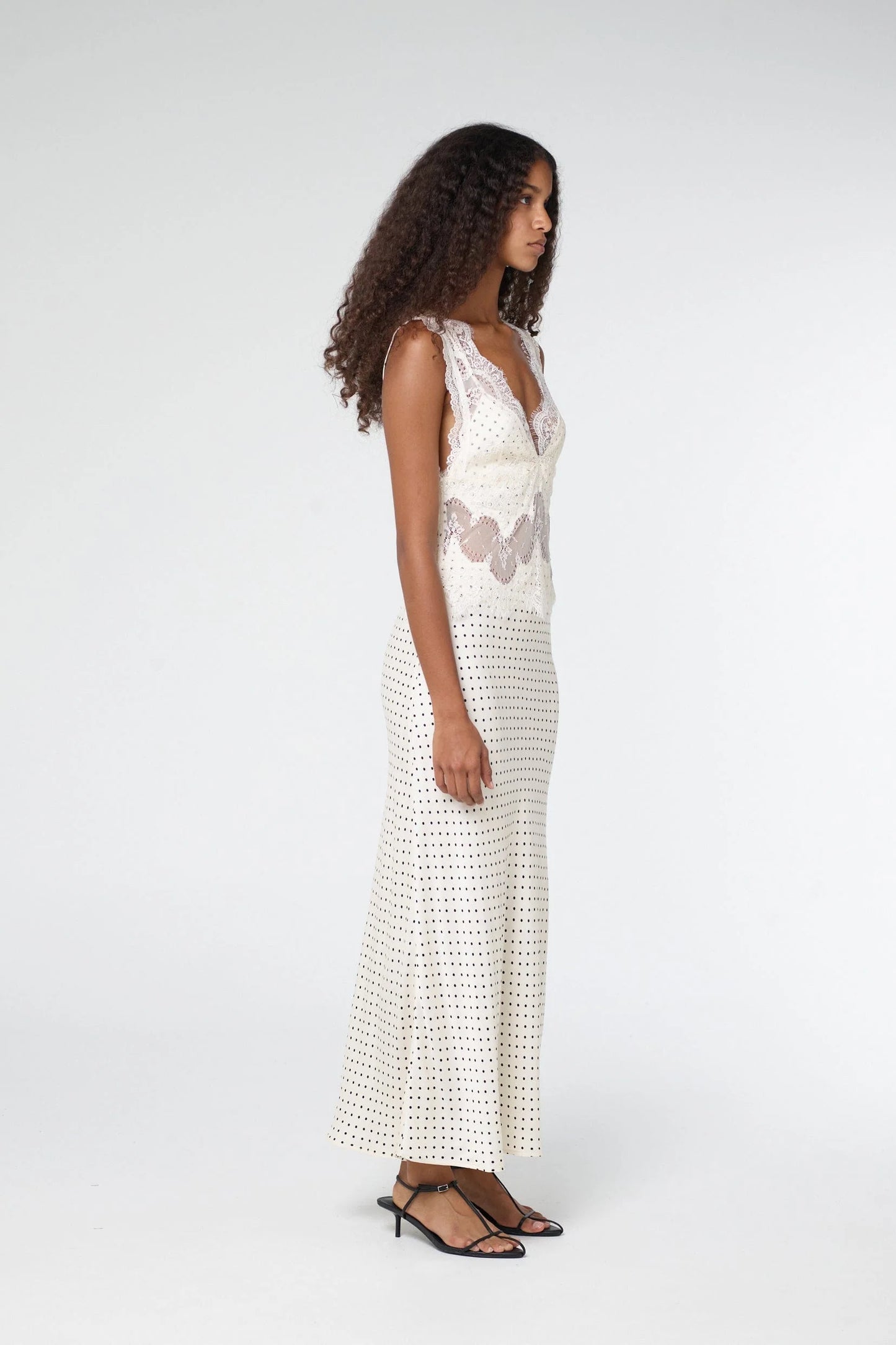 (PRE-ORDER) VISIONS LACE MAXI DRESS - CREAM POLKA DOT