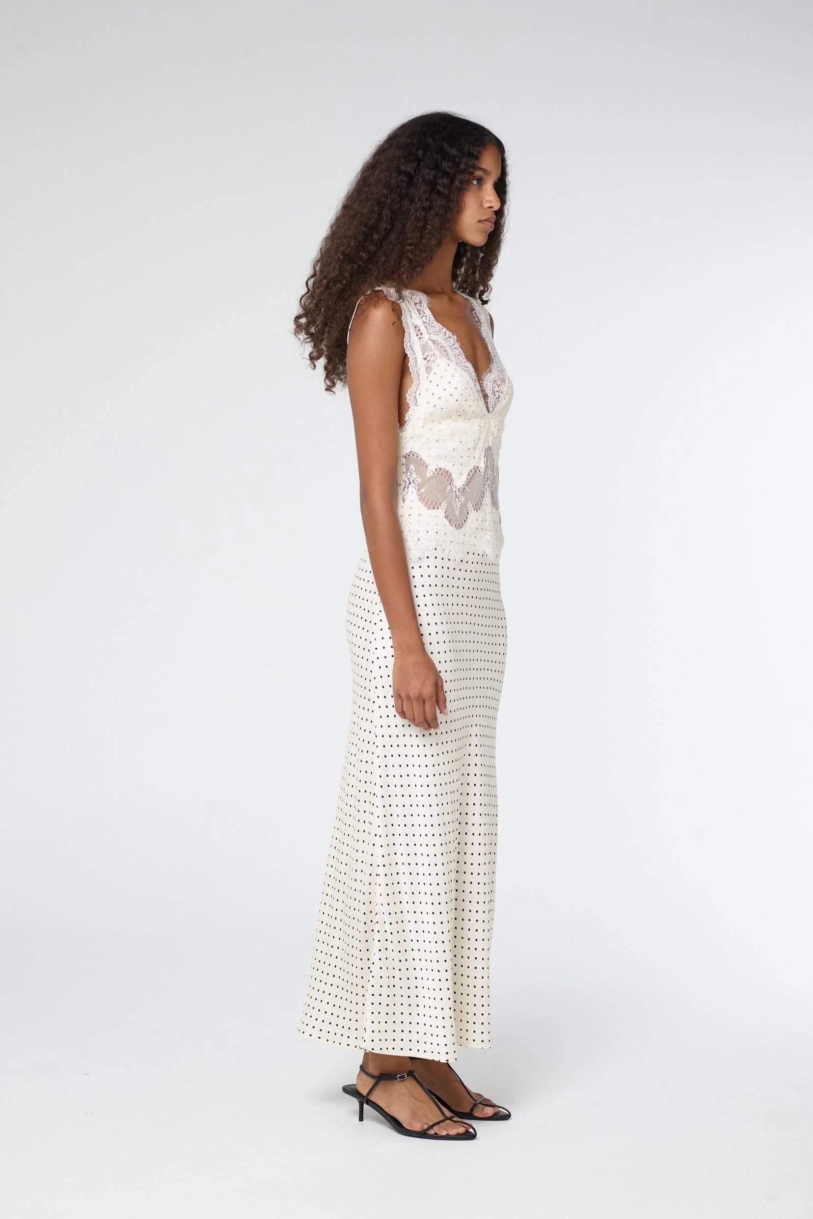 VISIONS LACE MAXI DRESS - CREAM POLKA DOT