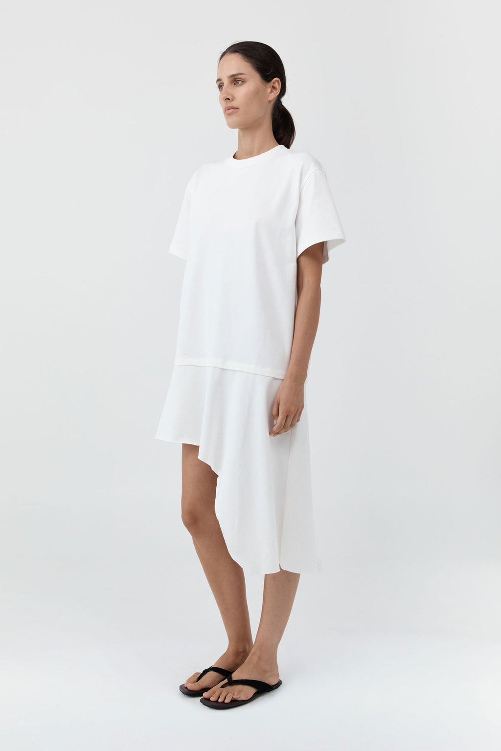 LAYERED TEE MINI DRESS - OFF WHITE
