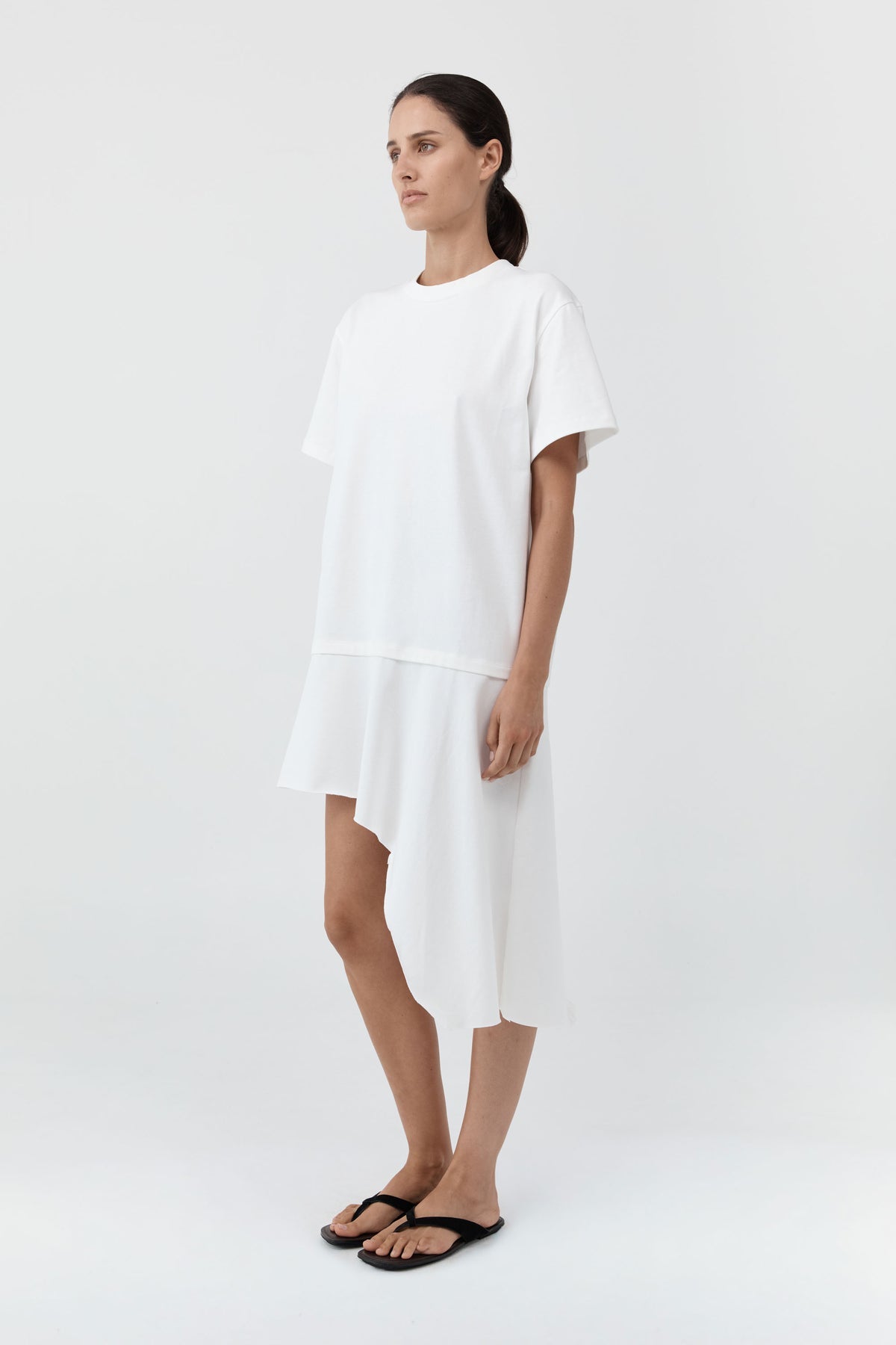 LAYERED TEE MINI DRESS - OFF WHITE