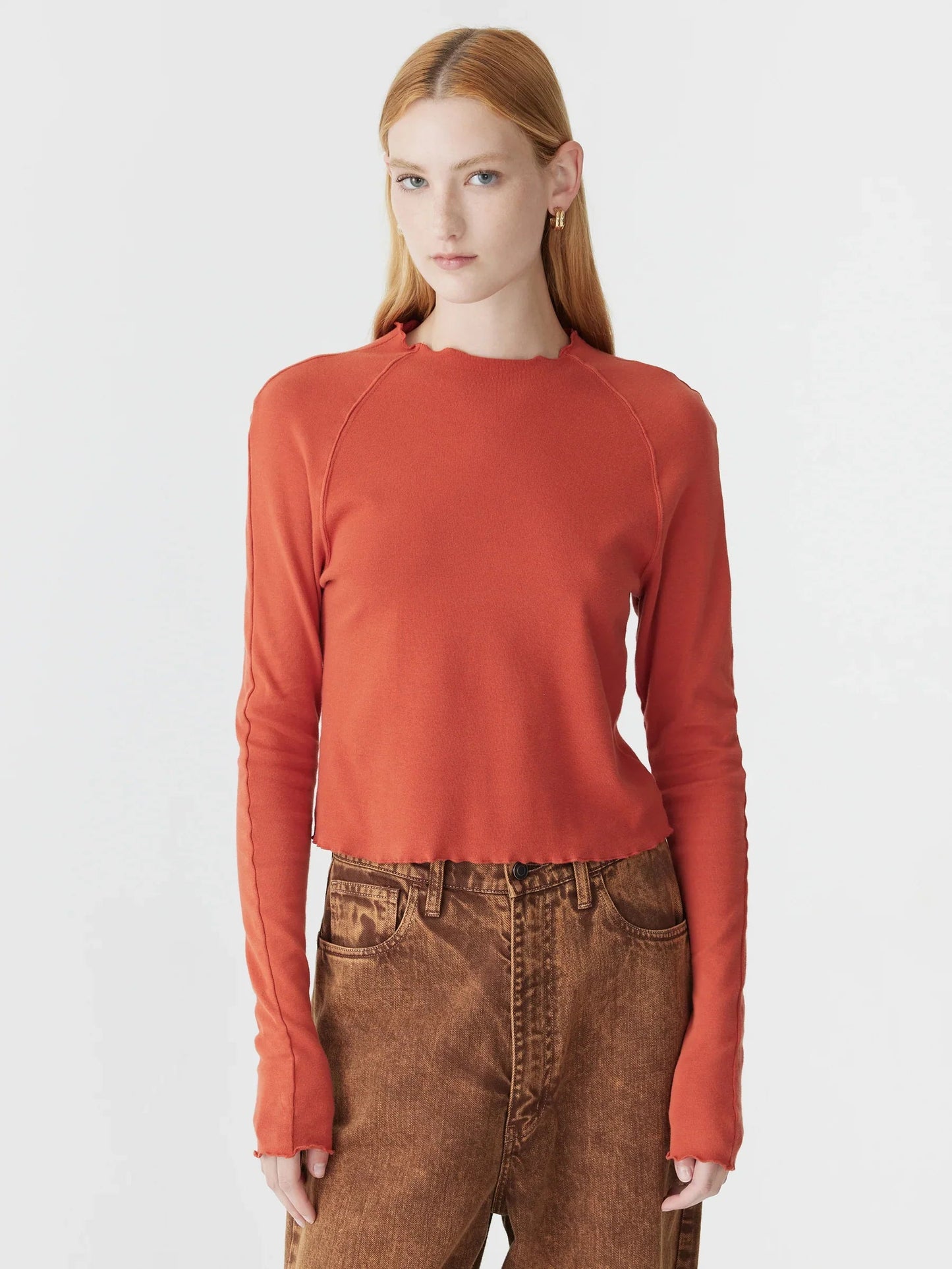 SLIM RIB RAGLAN L/S T SHIRT - RED CEDAR