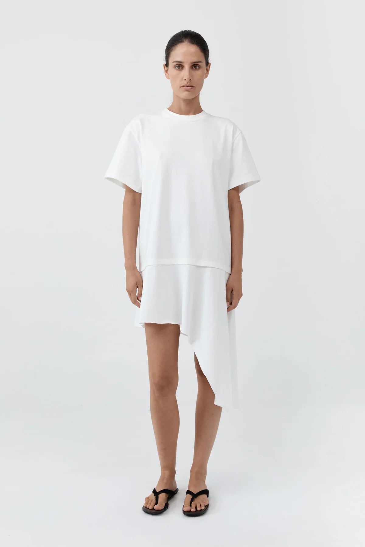 LAYERED TEE MINI DRESS - OFF WHITE