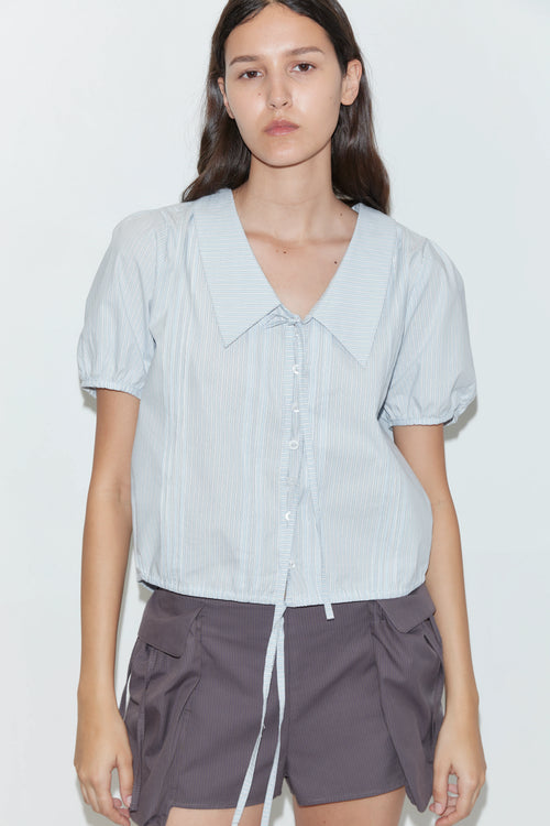 (PRE-ORDER) FINE COLLAR TOP - MIST STRIPE