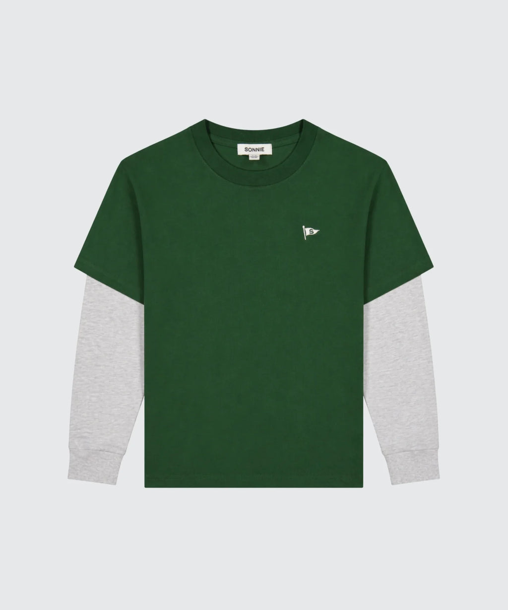 LAYERED LONGSLEEVE - FOREST GREEN / GREY MARLE