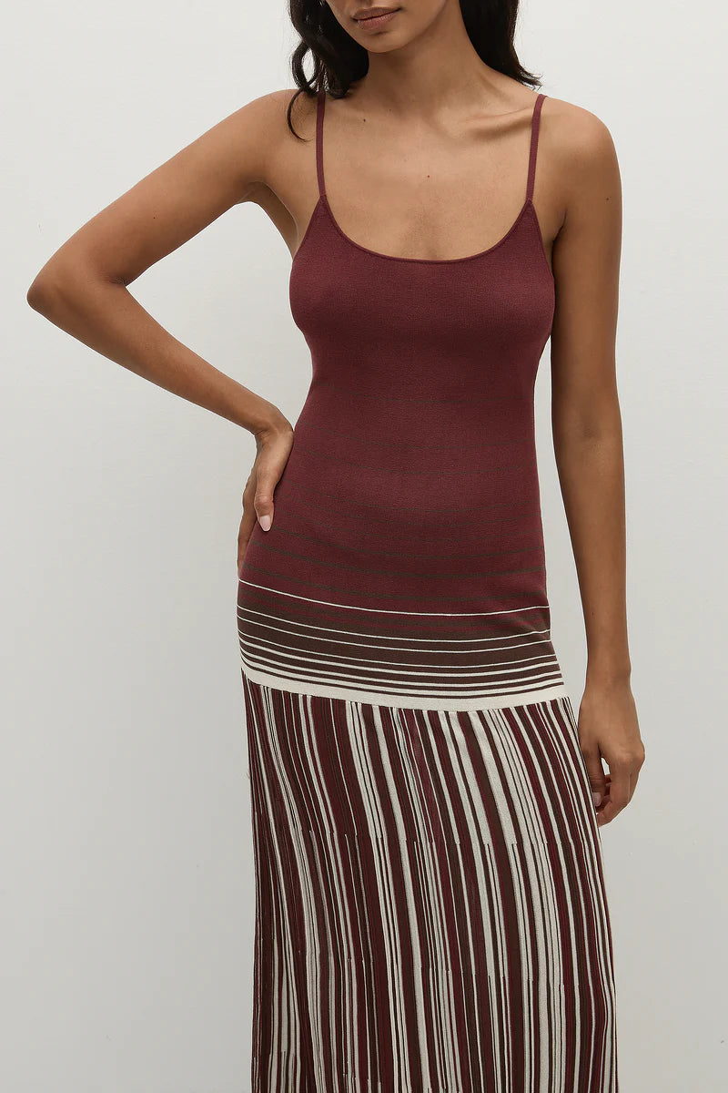 CECILE MAXI DRESS - ACCORDION STRIPE BORDEAUX