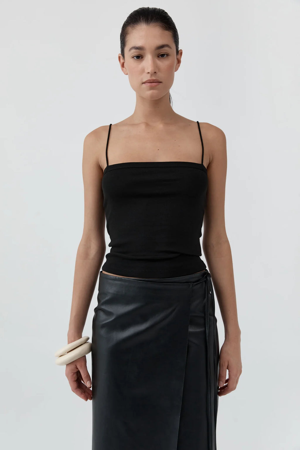 ORGANIC COTTON SQUARE NECK CAMI - JET BLACK