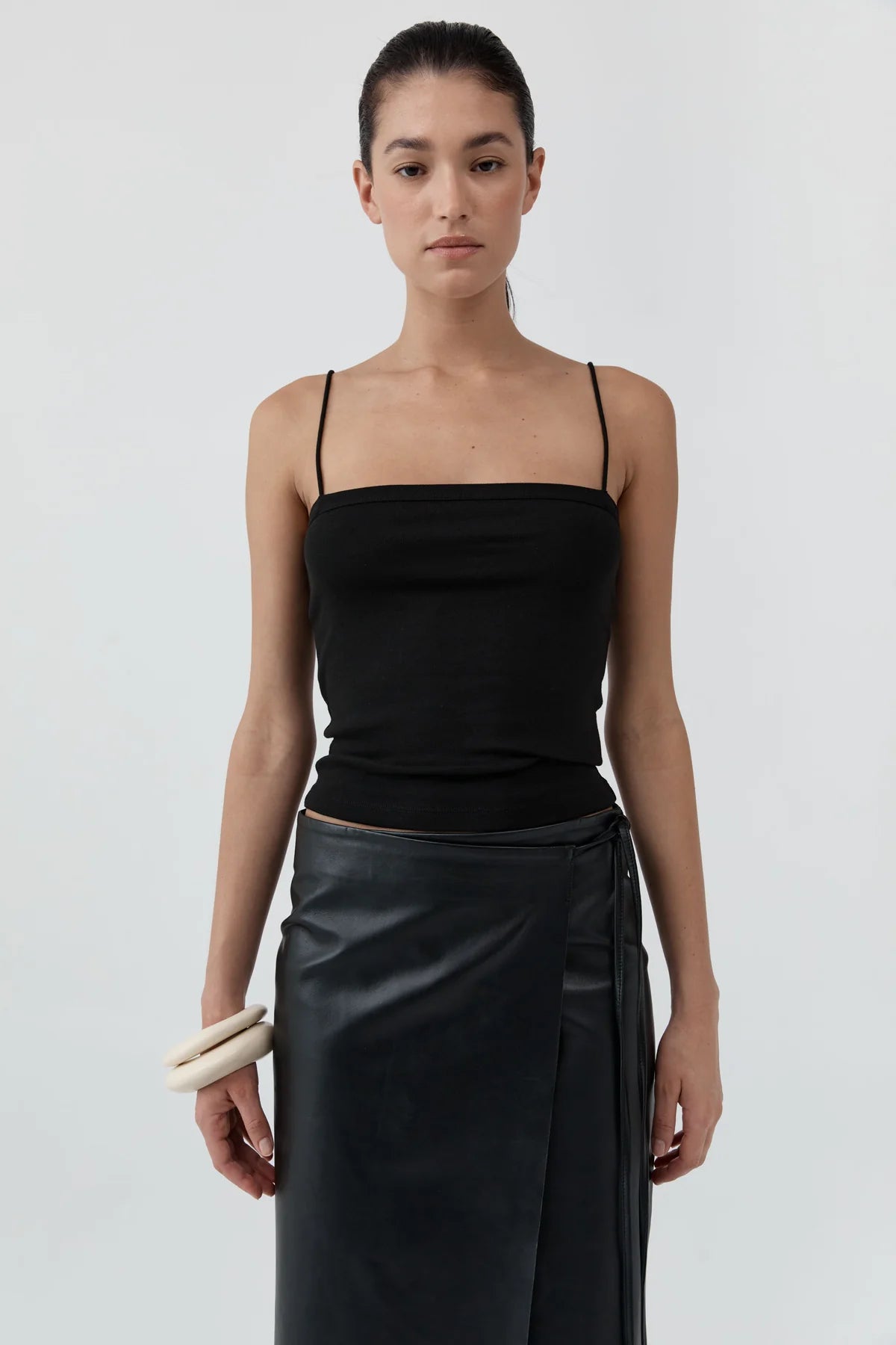 ORGANIC COTTON SQUARE NECK CAMI - JET BLACK