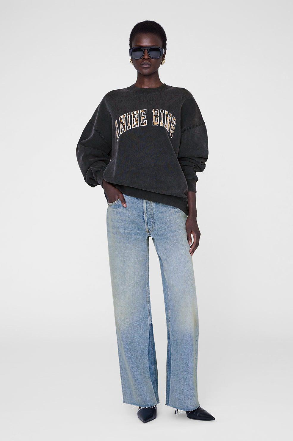 MILES SWEATSHIRT ANINE BING LEOPARD - WASHED BLACK