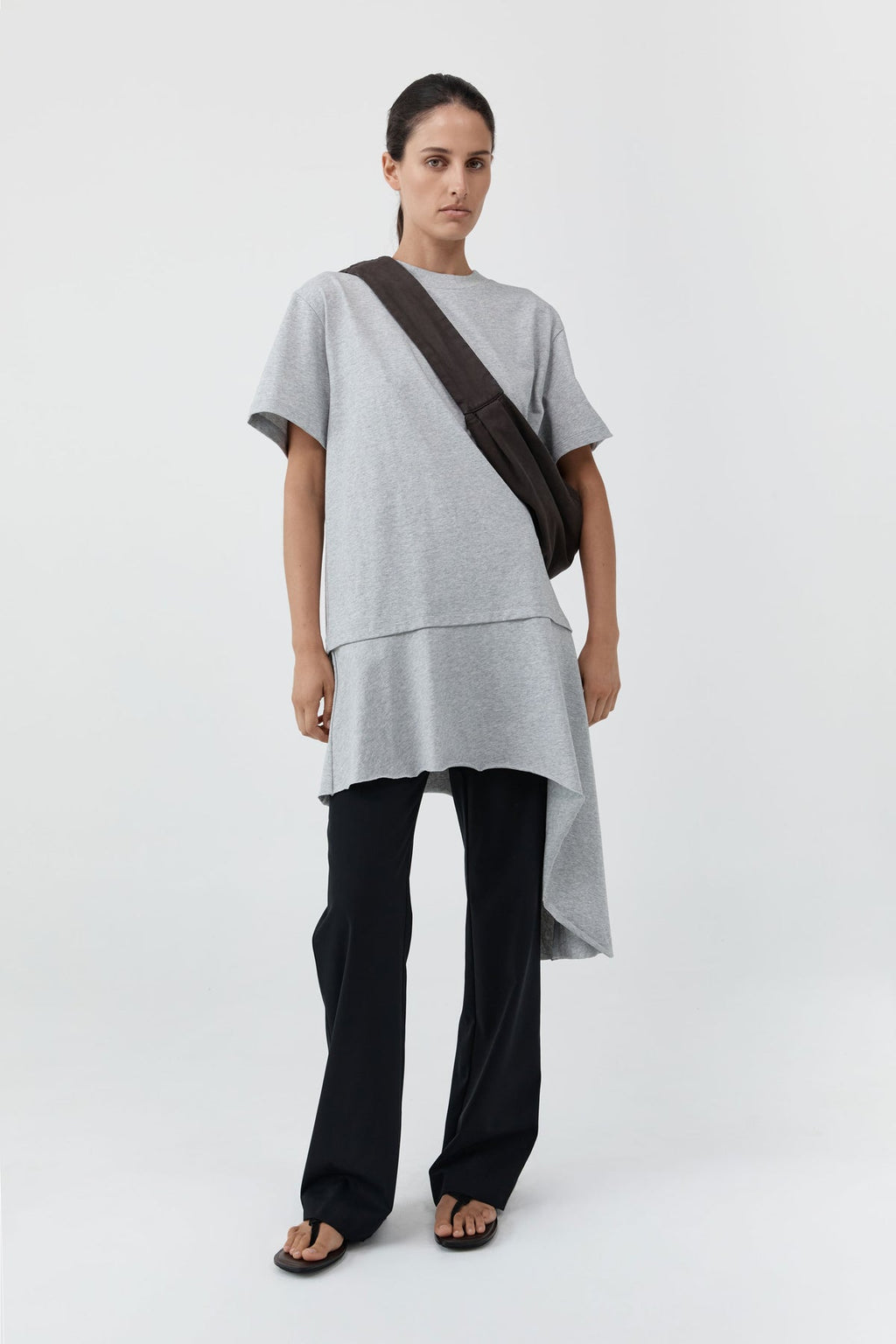 LAYERED TEE MINI DRESS - LIGHT GREY MARLE