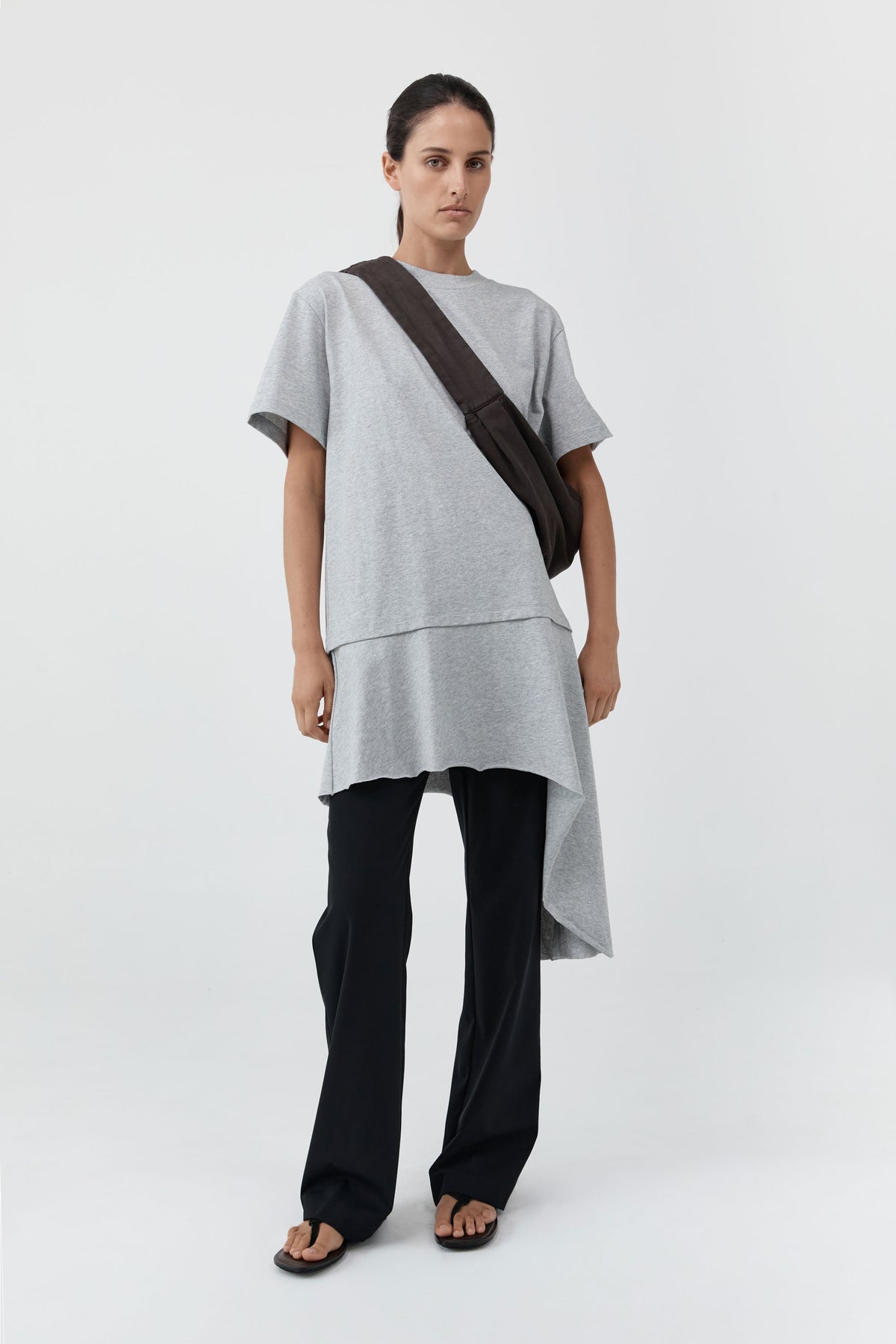 LAYERED TEE MINI DRESS - LIGHT GREY MARLE