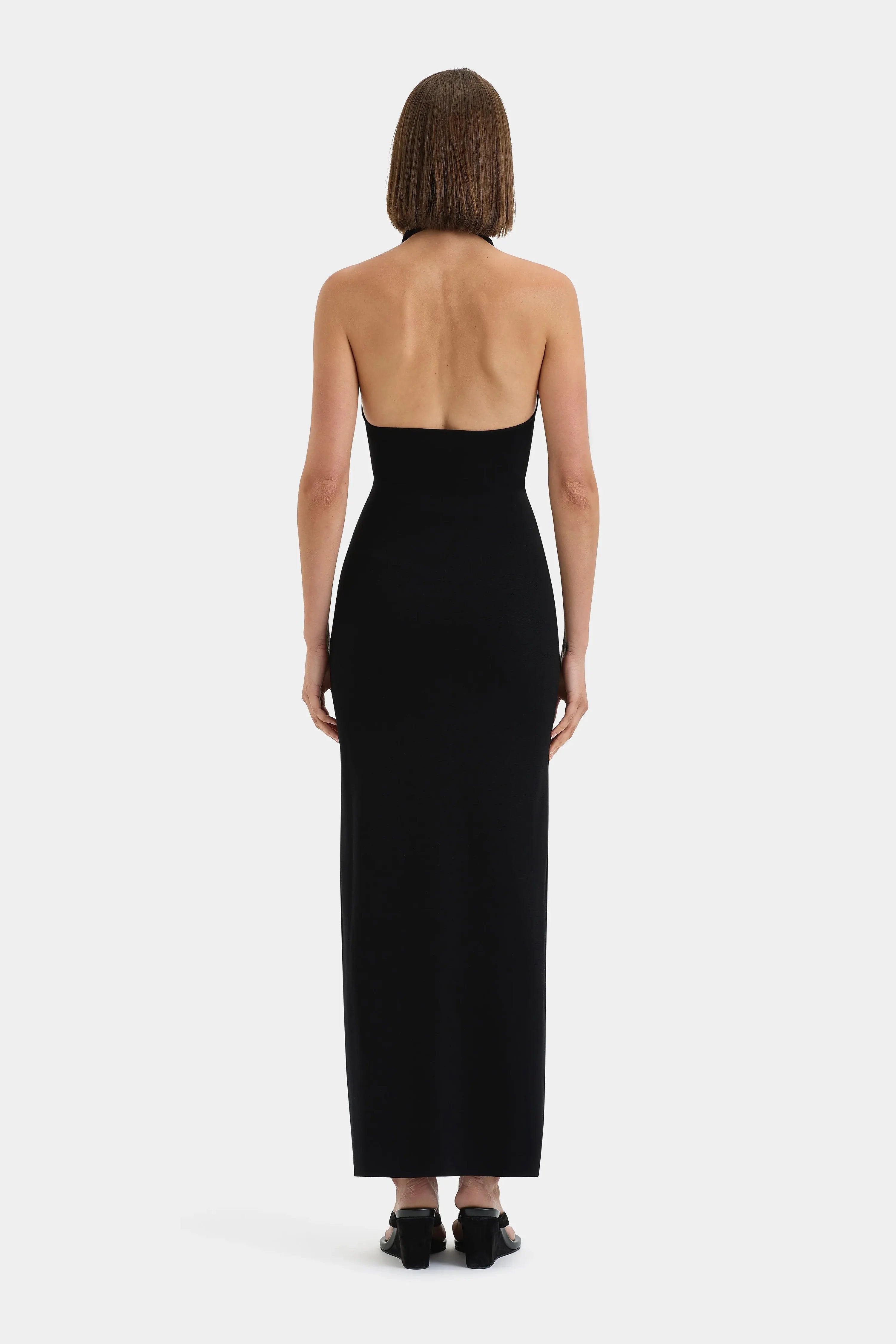 SOLARI HALTER TWIST DRESS - BLACK