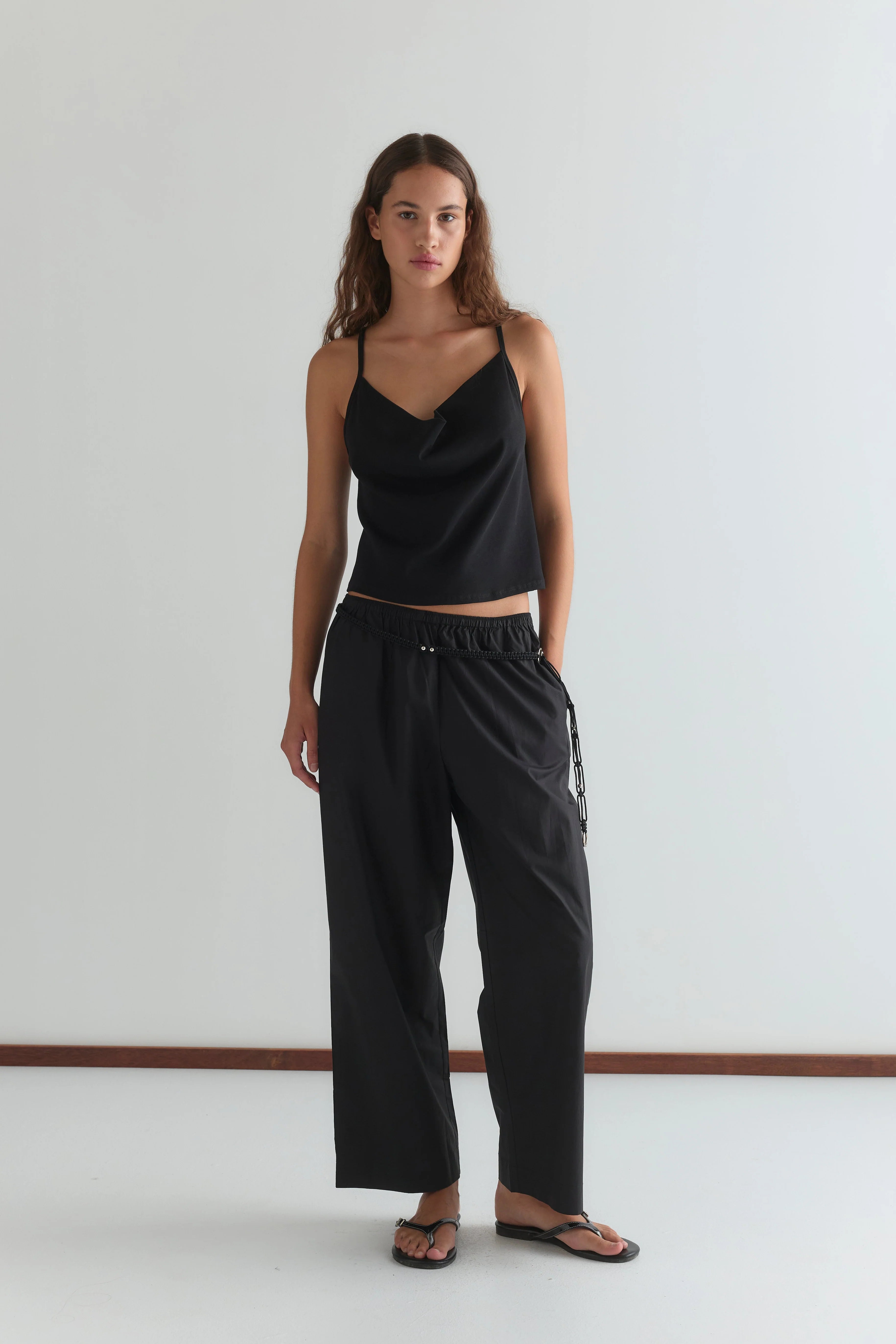 DRAPE JERSEY TOP - BLACK
