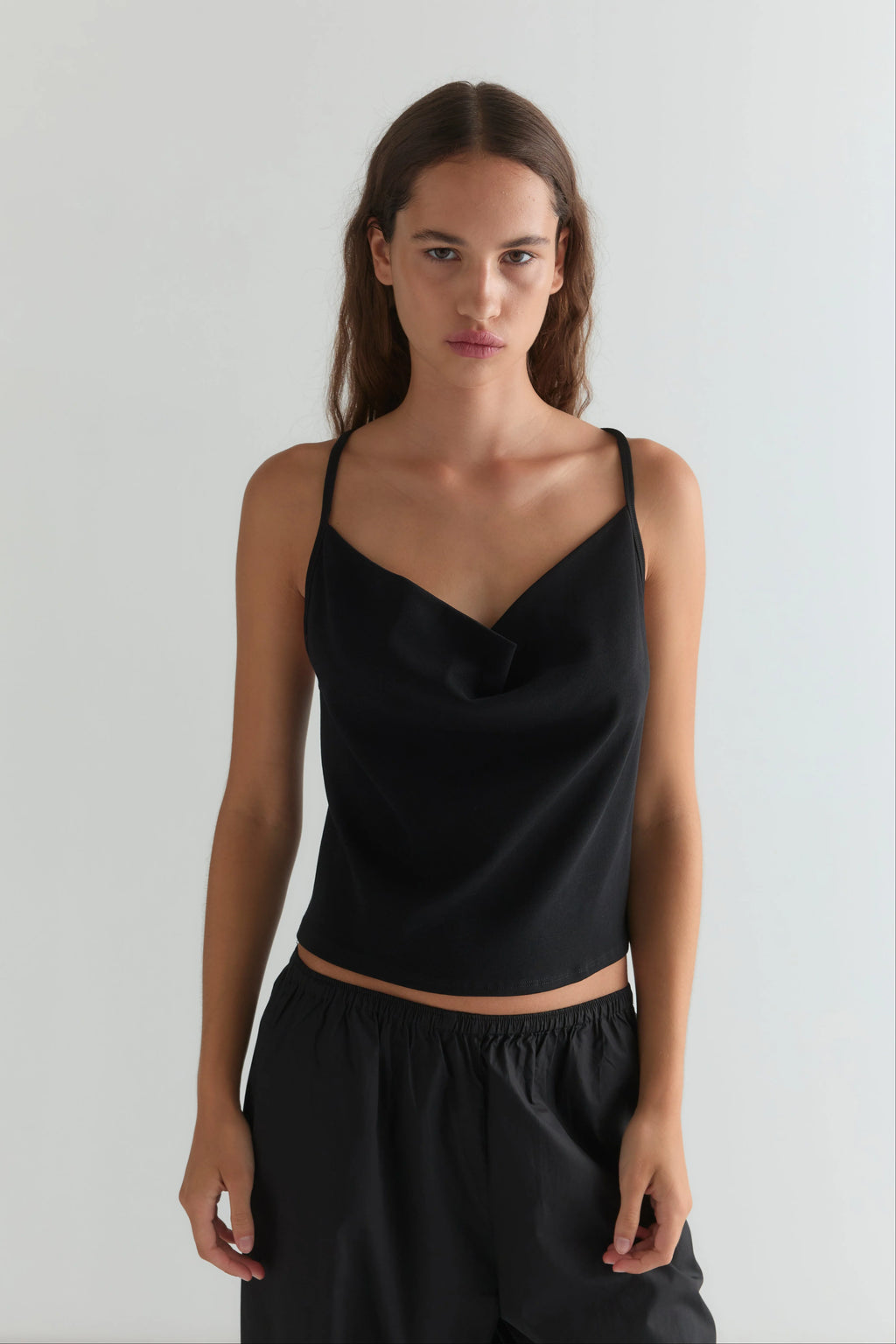 DRAPE JERSEY TOP - BLACK