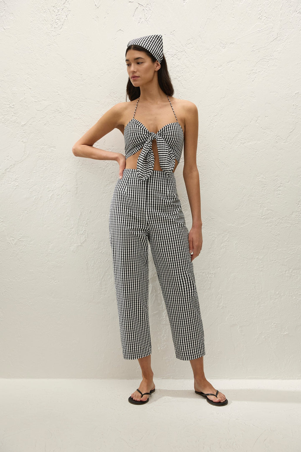 CLAUDINE PANT - BLACK TEXTURED GINGHAM