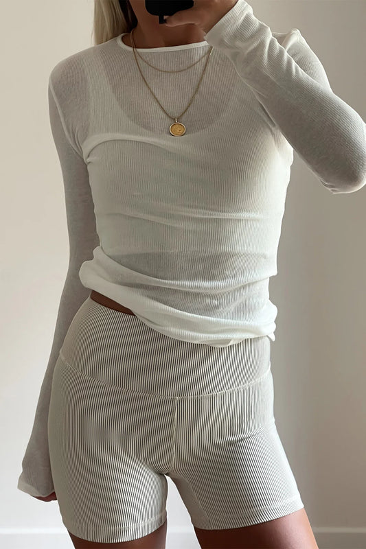 RIB HEMP JERSEY LONGSLEEVE TOP - WHITE