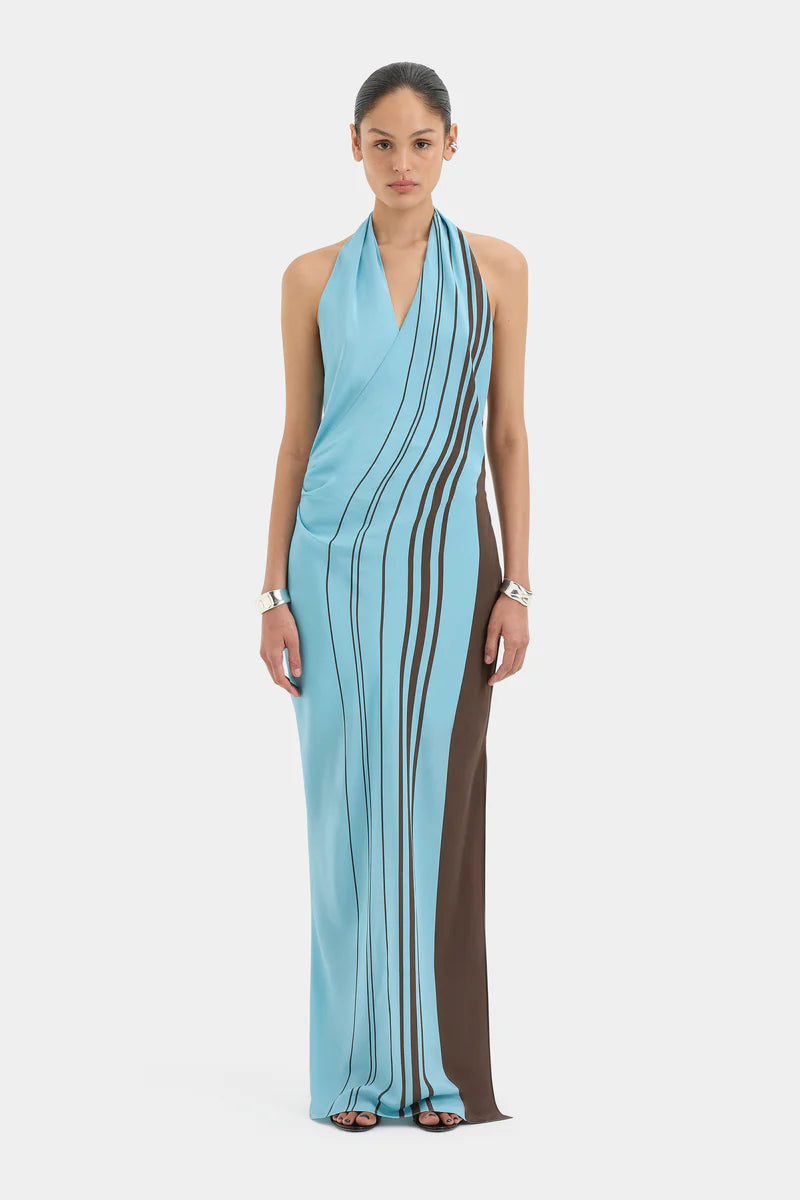 RIOJA HALTER SCARF MAXI DRESS - PACHA MINERAL STRIPE