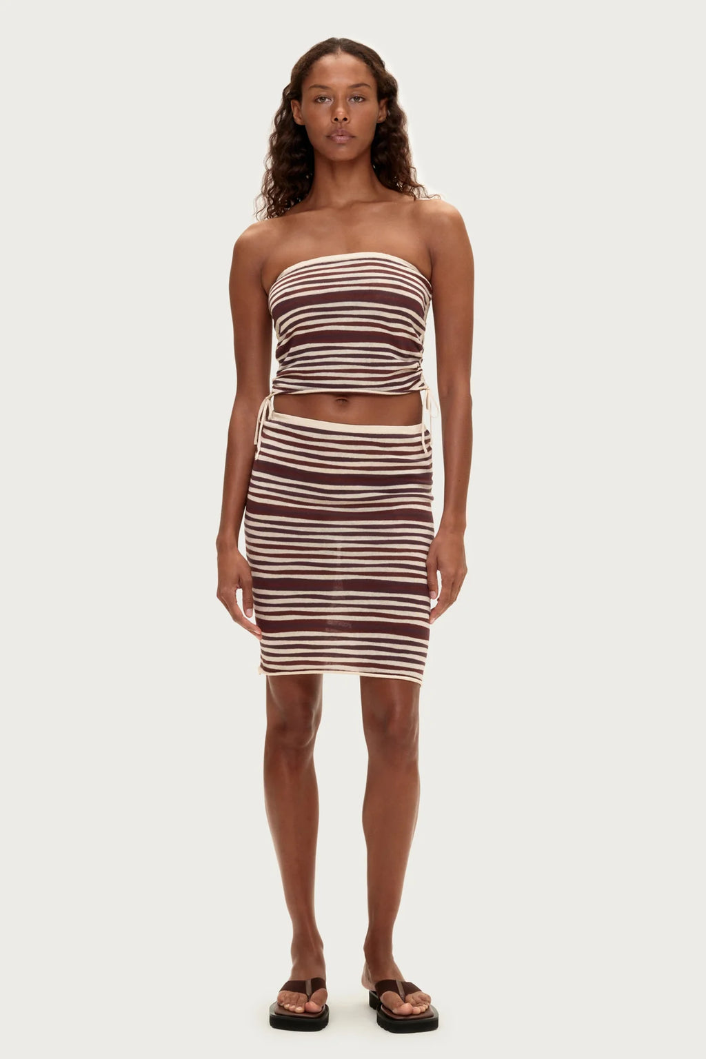 KNIT BANDEAU TOP - CHOCOLATE STRIPE