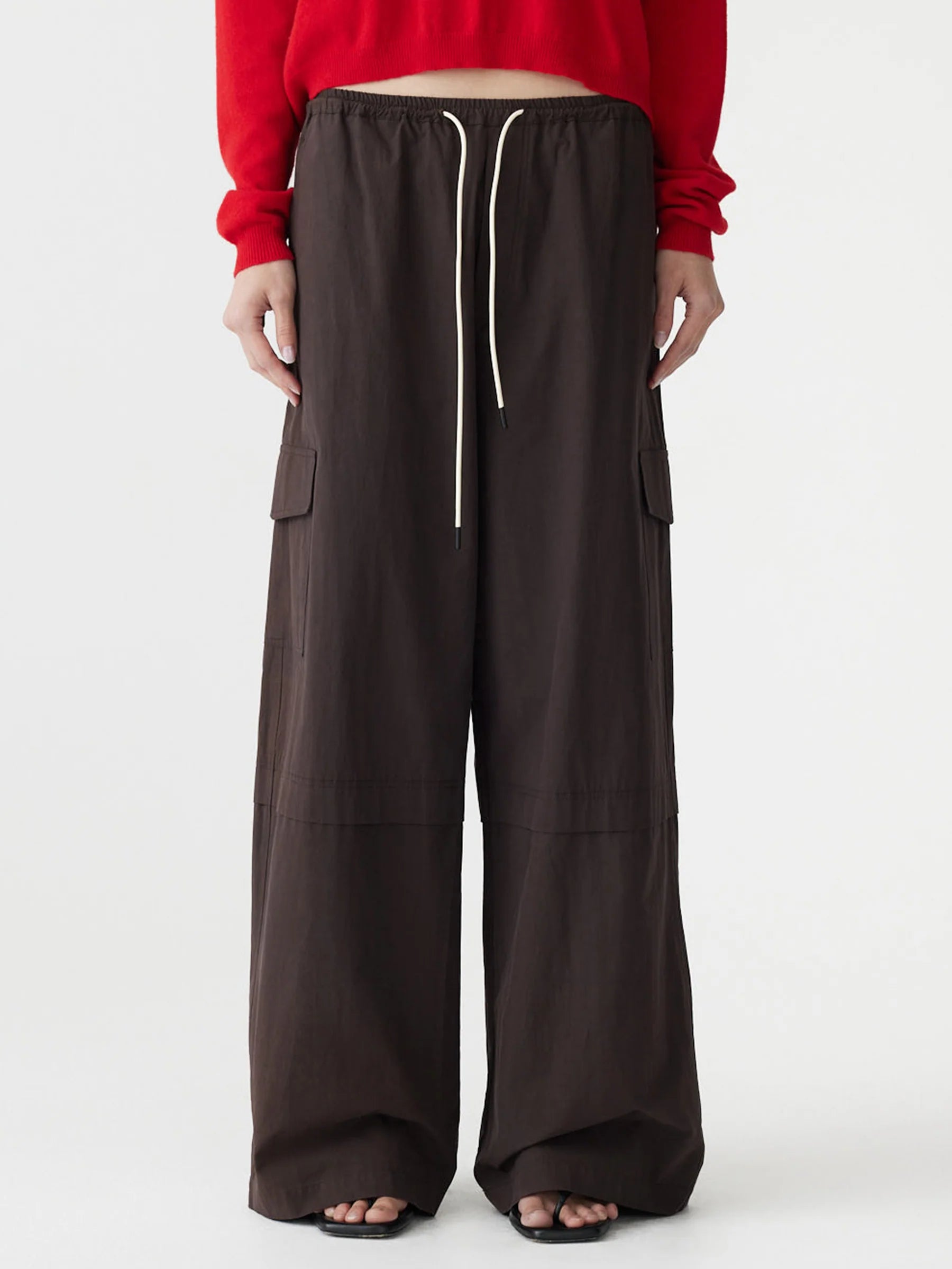 CRUSHED COTTON LAYERED PANT - CHOCOLATE BROWN
