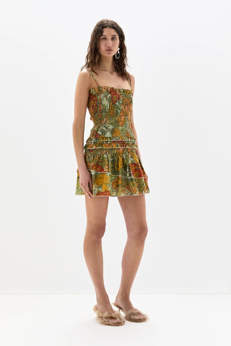 (PRE-ORDER) ELIANA RUFFLED MINI DRESS - ALIERA FLORAL MINT