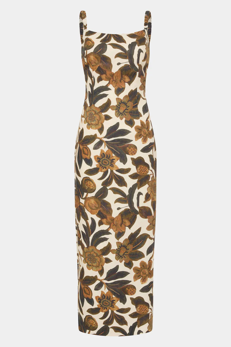 PRIMROSE RUCHED MIDI DRESS - IVORY TAPESTRY