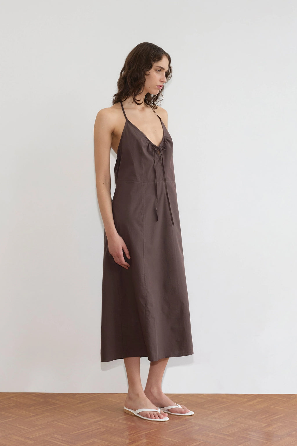 SEAMED HALTER DRESS - SEPIA