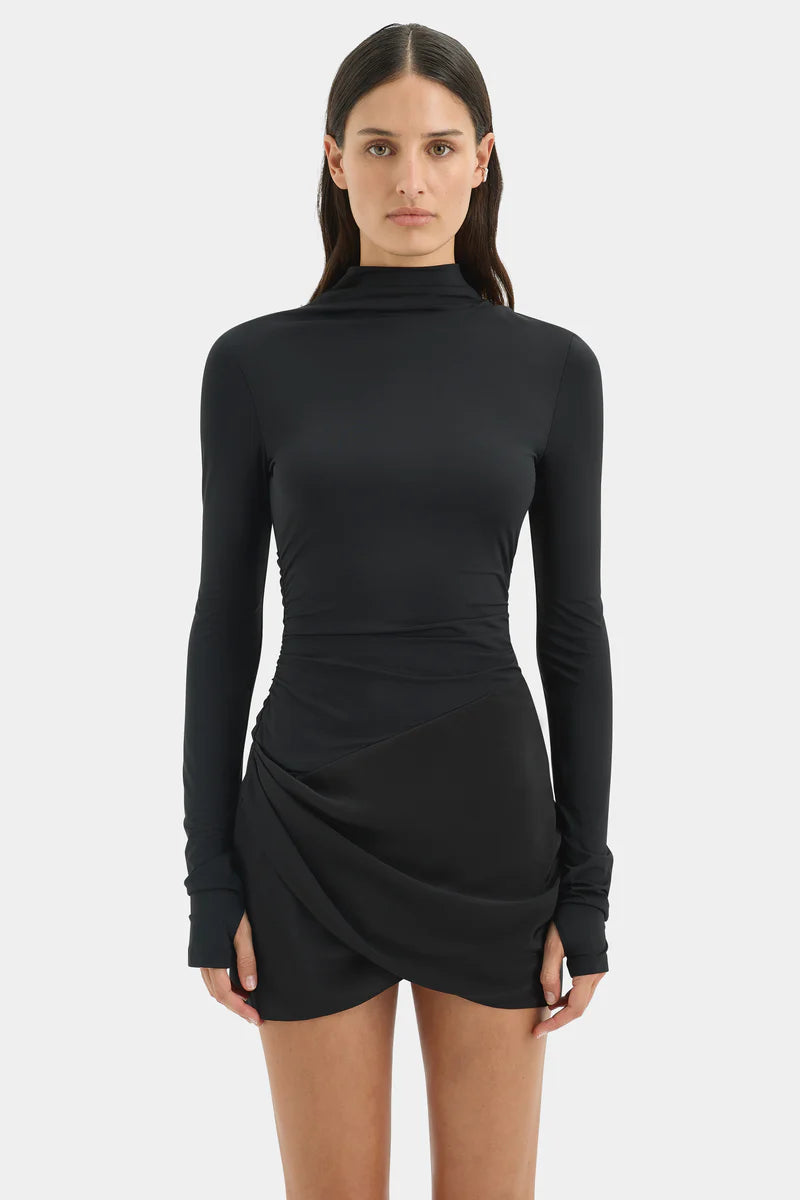 MILESI DRAPE MINI DRESS - BLACK