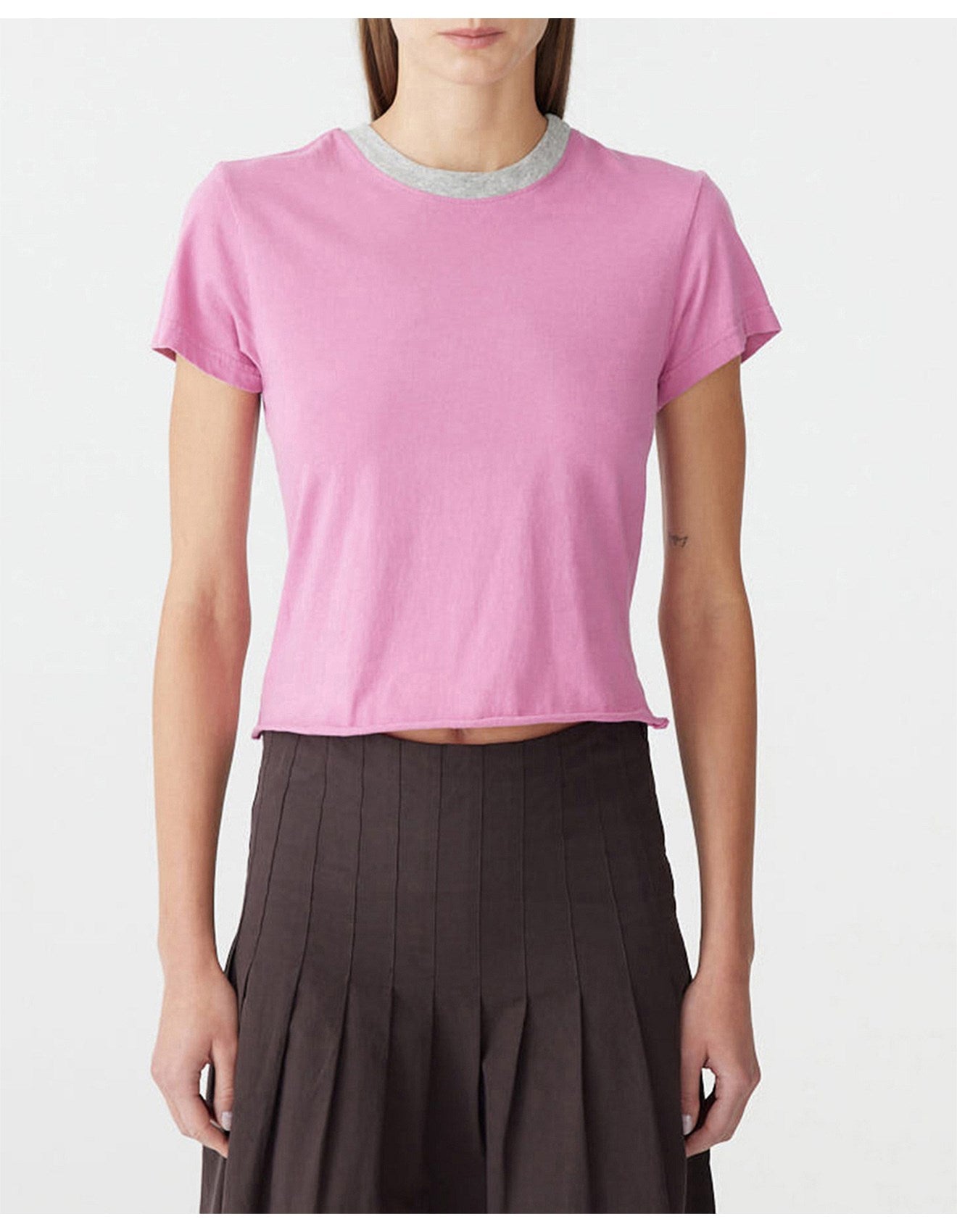 CONTRAST RAW EDGE BABY TEE - BOYSENBERRY/GREYMARLE