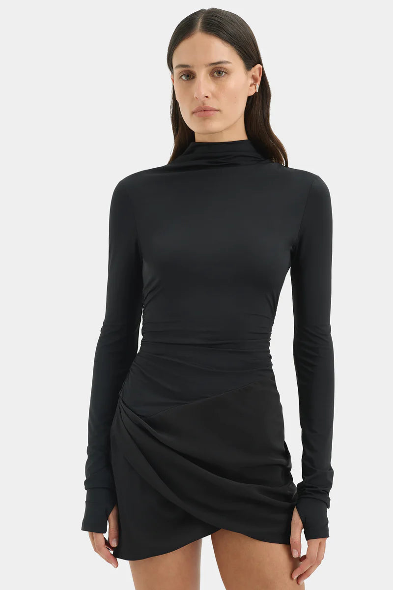 MILESI DRAPE MINI DRESS - BLACK