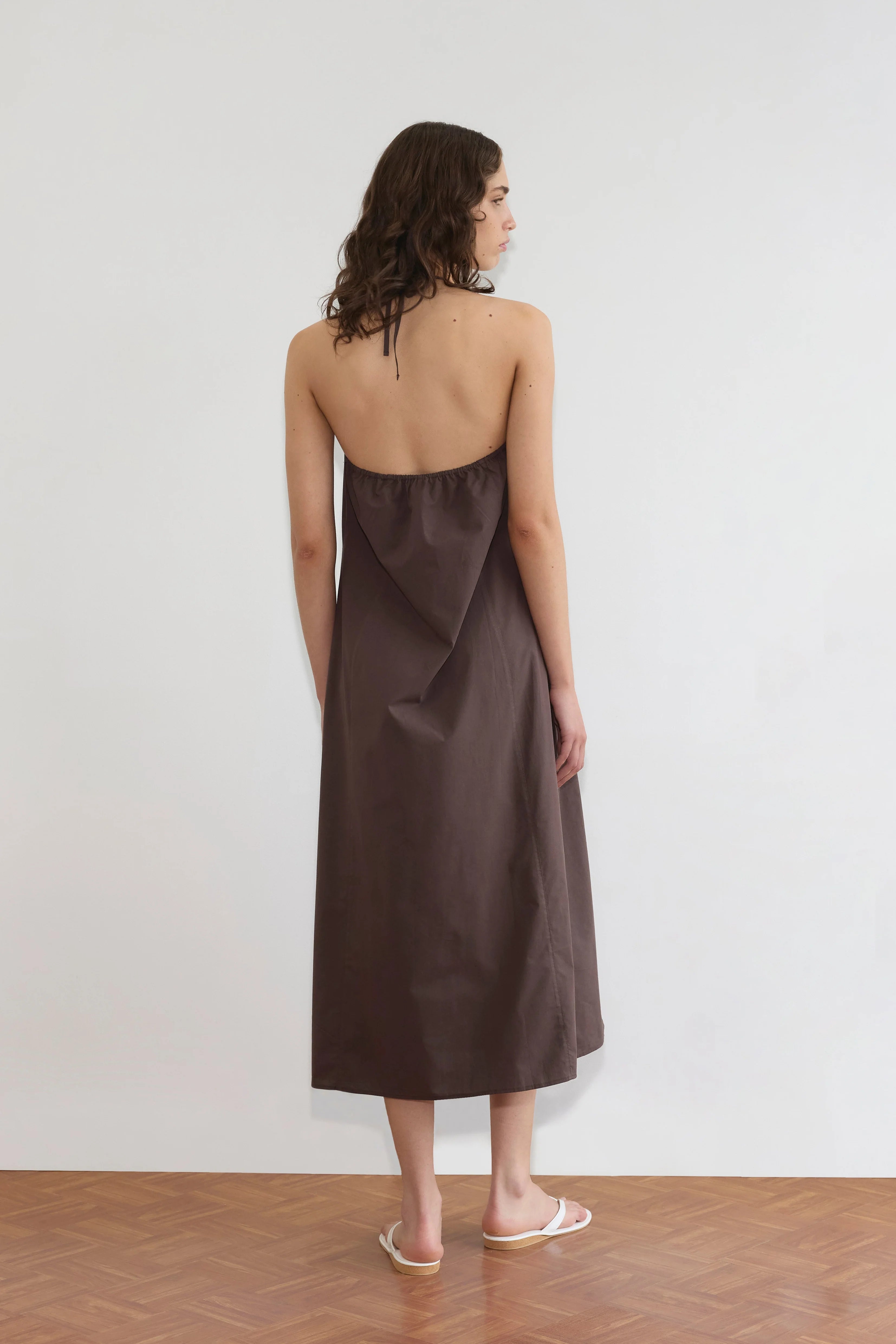 SEAMED HALTER DRESS - SEPIA
