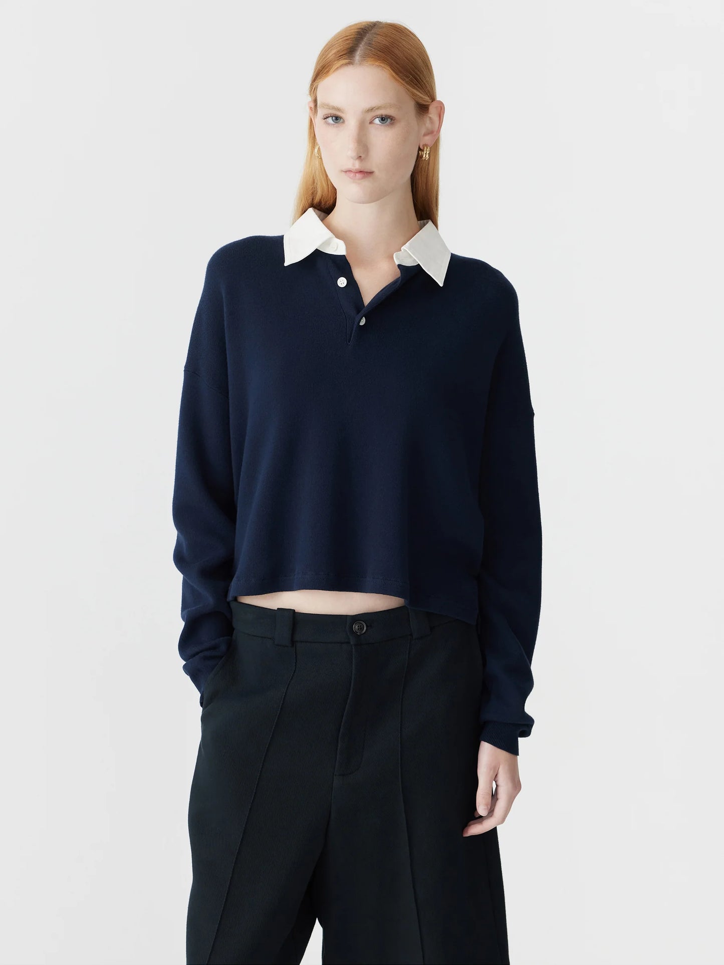 COTTON POLO KNITTED SWEAT - INK