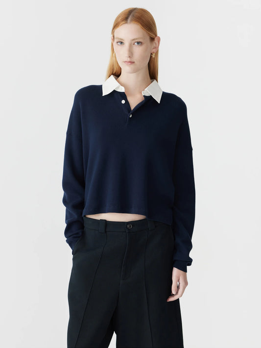 COTTON POLO KNITTED SWEAT - INK