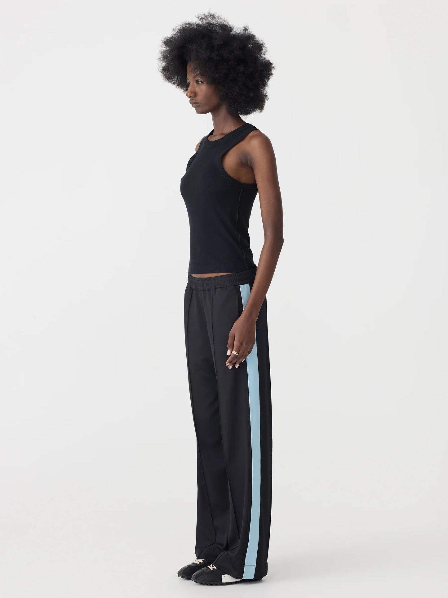 PIQUE STRIPE DETAIL PANT - BLACK AND PALE BLUE