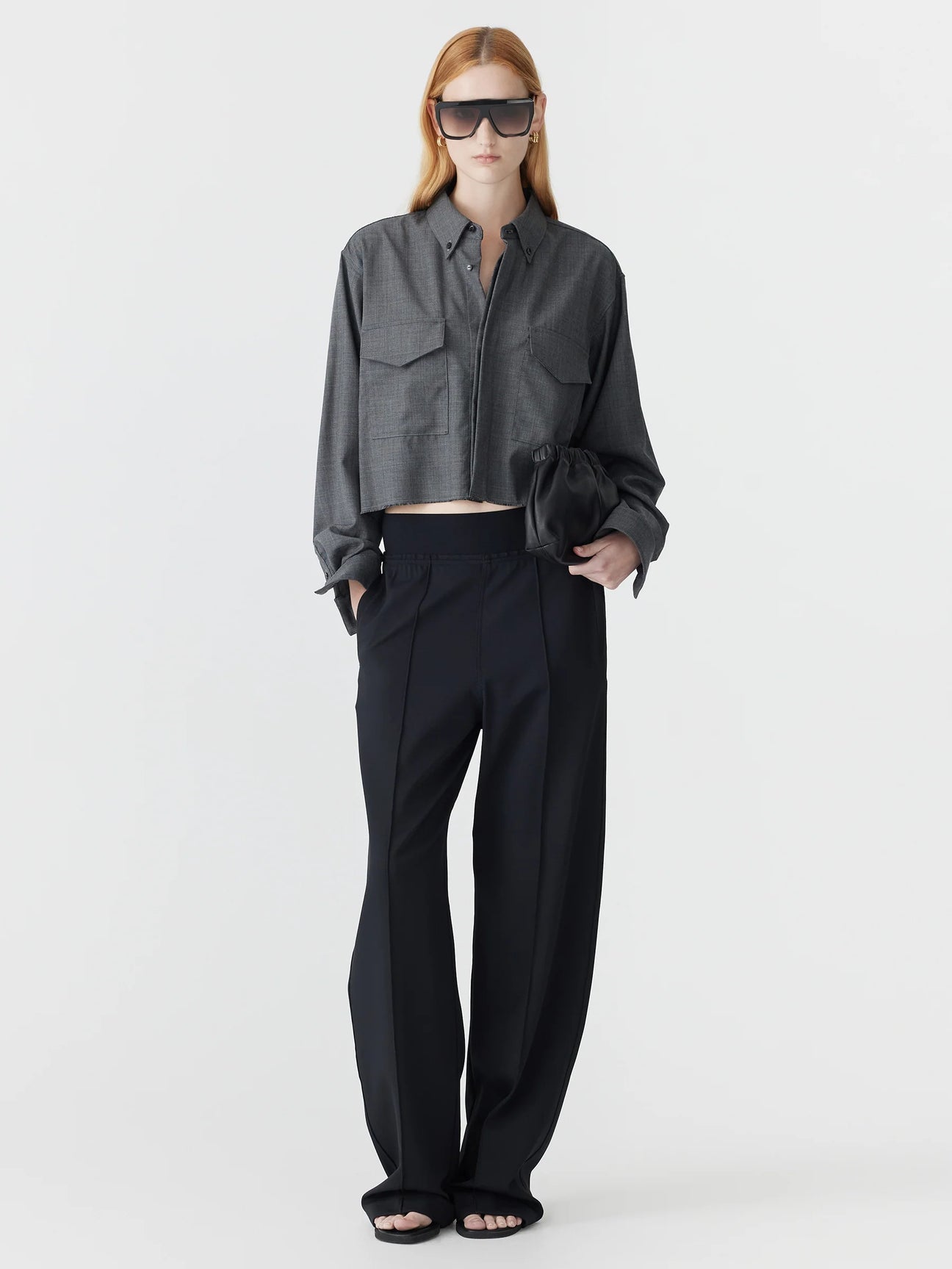 ELASTIC DETAIL TWILL PANT - BLACK