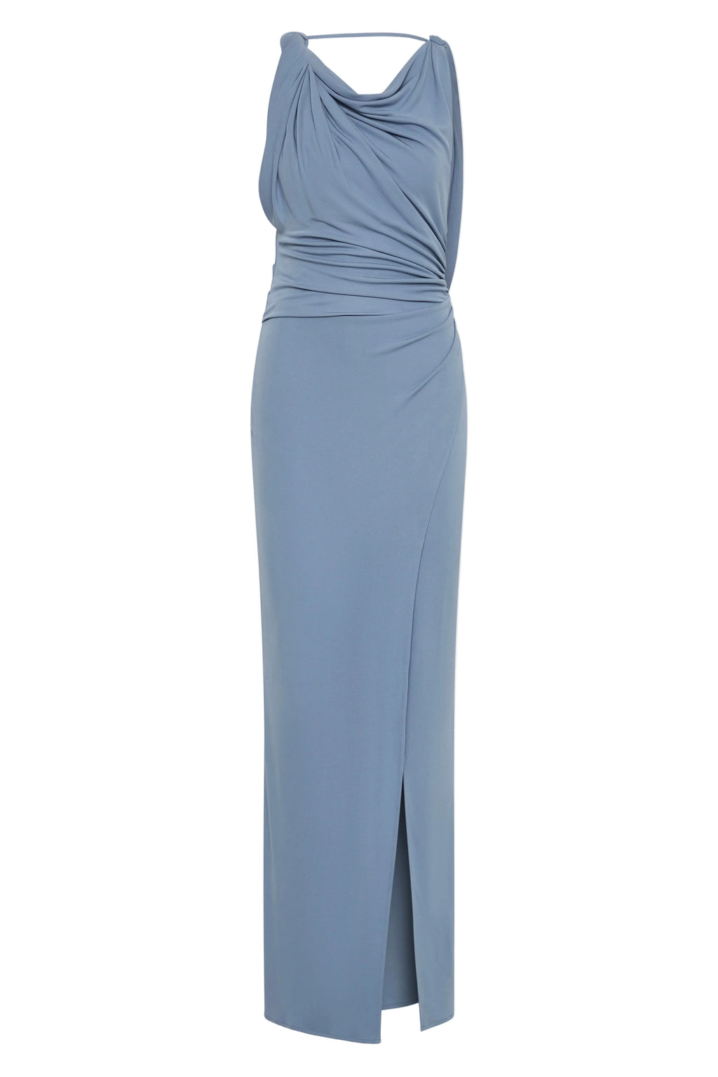OLENNA TWIST LOW BACK GOWN - DUSTY BLUE