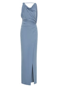 OLENNA TWIST LOW BACK GOWN - DUSTY BLUE