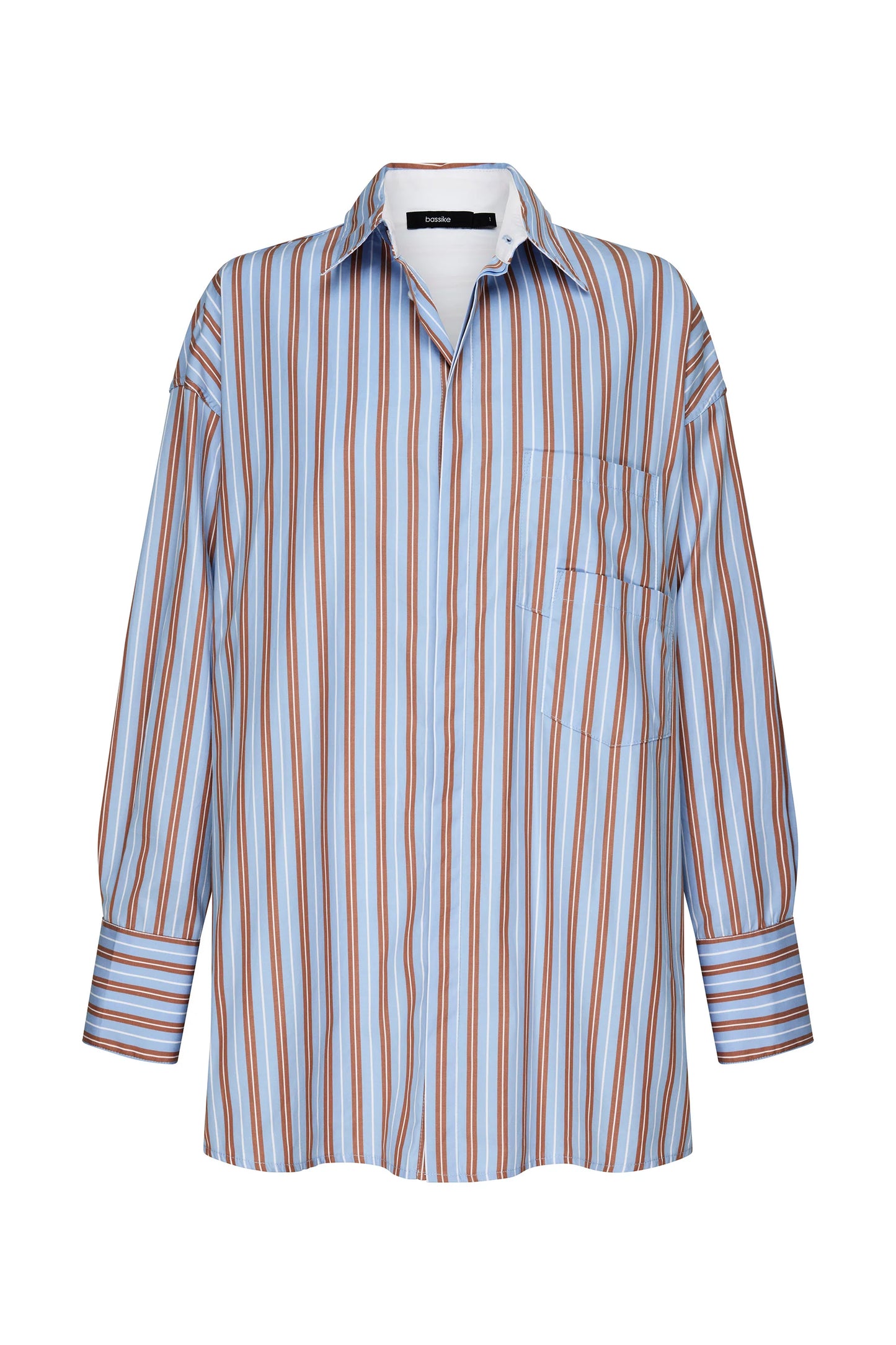 STRIPE BOYFRIEND SHIRT - BROWN/PALE BLUE/WHITE