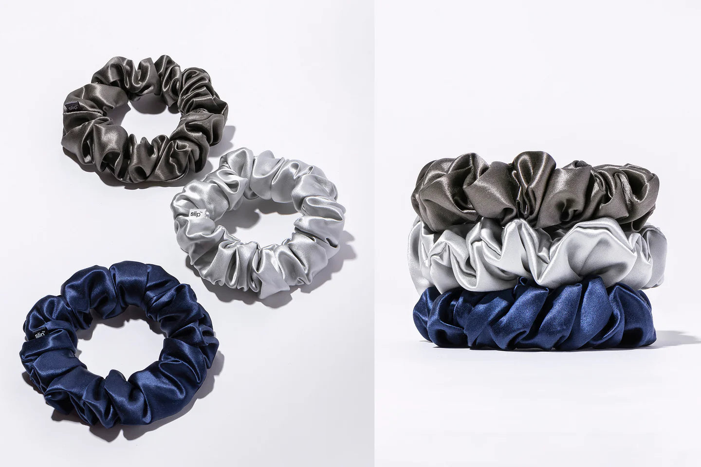 SLIP PURE SILK LARGE SCRUNCHIES - SET OF 3 - MIDNIGHT