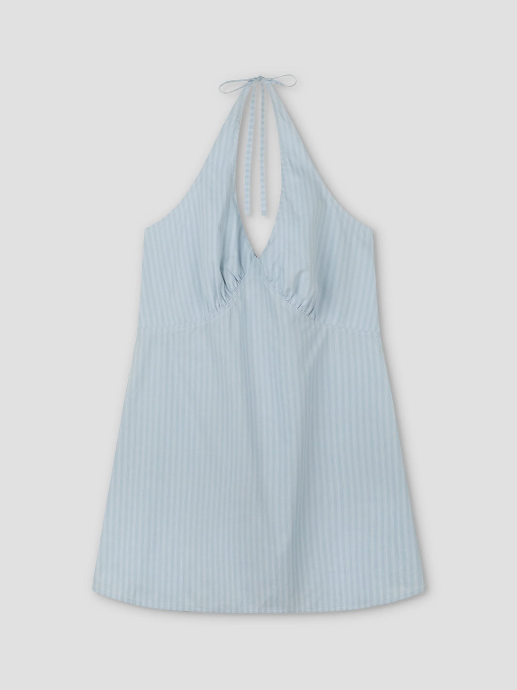 CINCHED HALTER DRESS - LAKE BLUE STRIPE