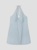 CINCHED HALTER DRESS - LAKE BLUE STRIPE