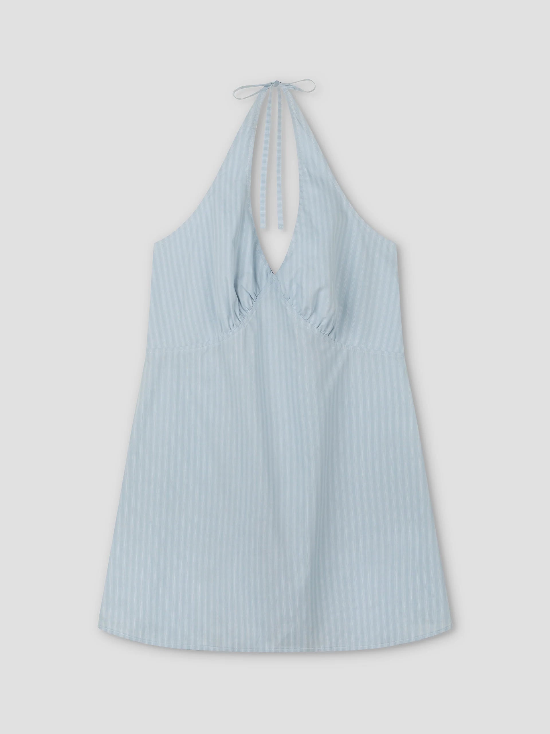 CINCHED HALTER DRESS - LAKE BLUE STRIPE
